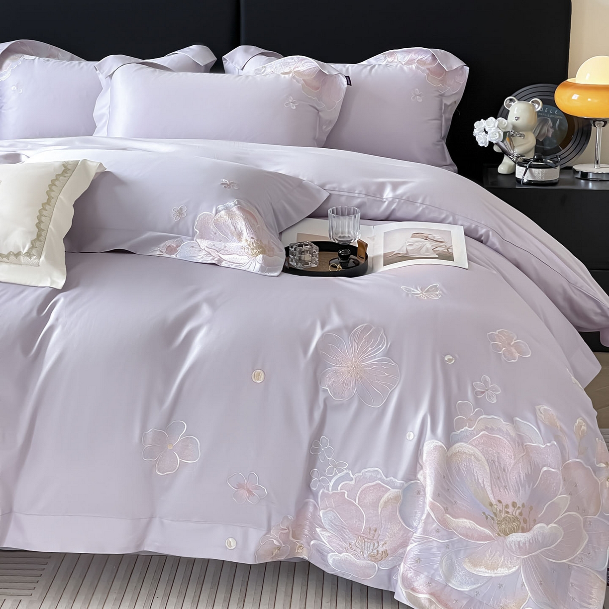 91家纺网 家纺一手货源 找家纺  2026马年特惠新品A类长绒棉纯棉四件套100全棉重工刺绣被套床单床笠轻奢高级感床上用品-花之语 花之语-黛紫