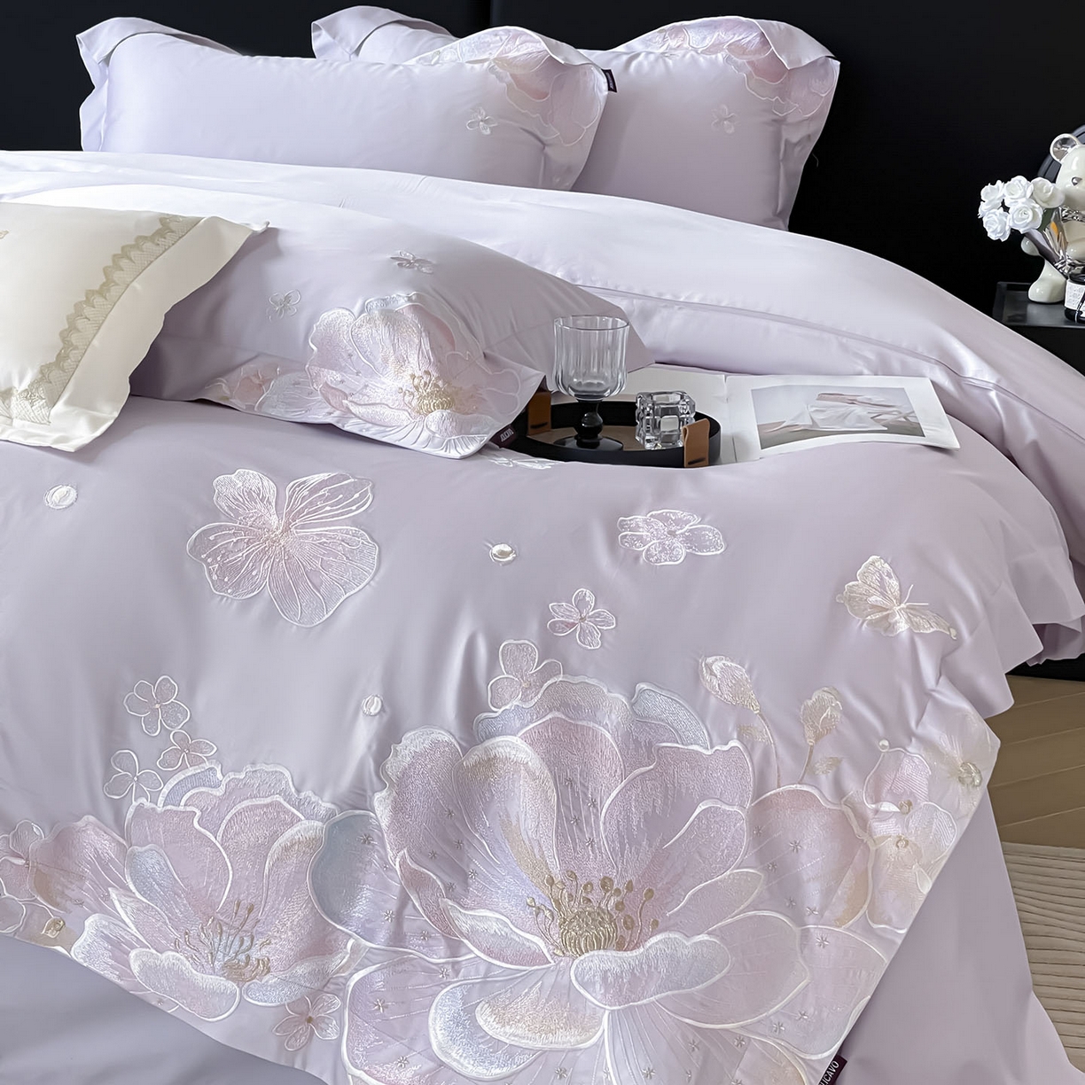 91家纺网 家纺一手货源 找家纺  2026马年特惠新品A类长绒棉纯棉四件套100全棉重工刺绣被套床单床笠轻奢高级感床上用品-花之语 花之语-黛紫