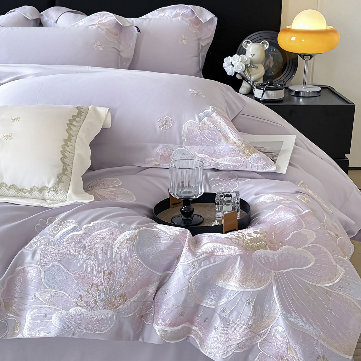 91家纺网 家纺一手货源 找家纺  2026马年特惠新品A类长绒棉纯棉四件套100全棉重工刺绣被套床单床笠轻奢高级感床上用品-花之语 花之语-黛紫