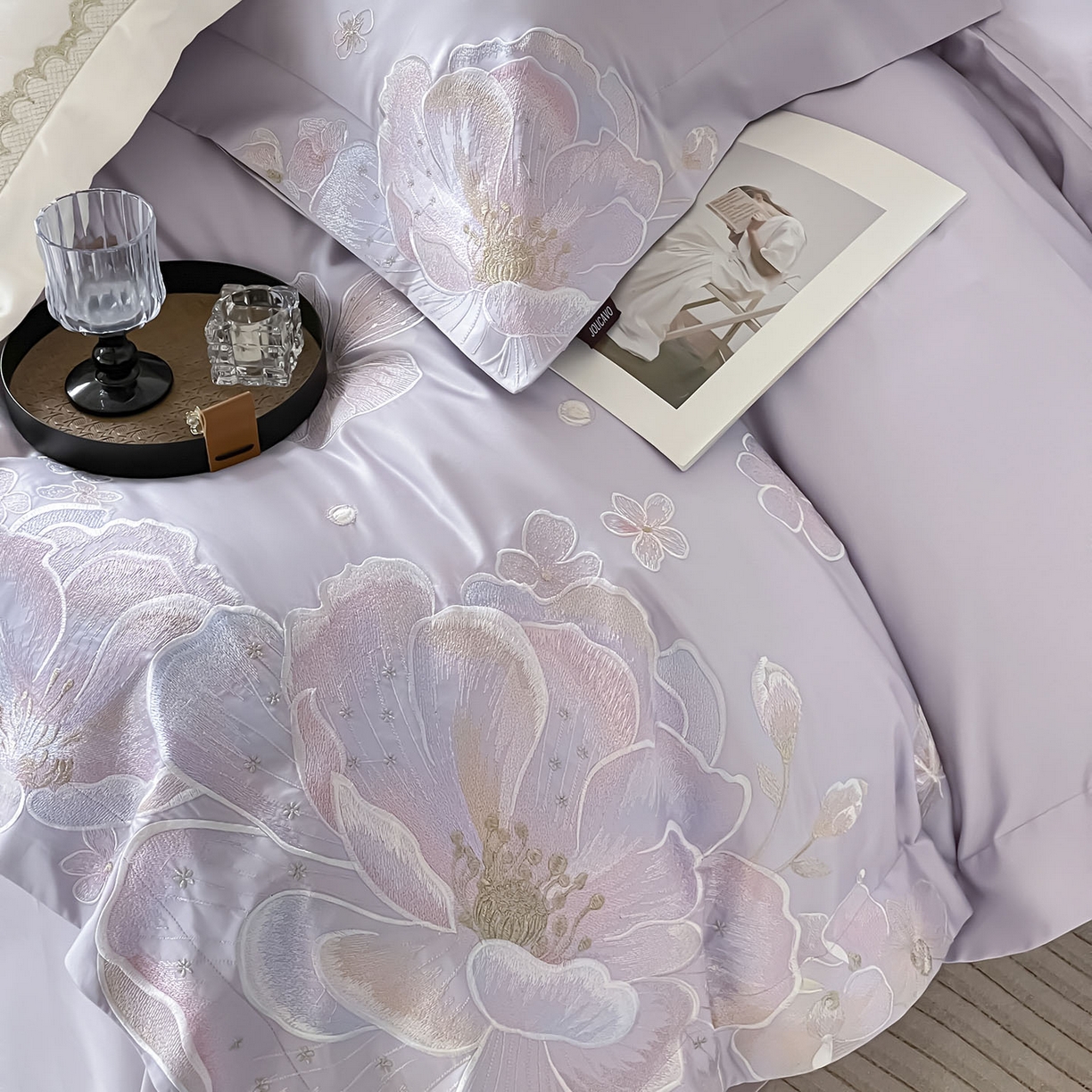 91家纺网 家纺一手货源 找家纺  2026马年特惠新品A类长绒棉纯棉四件套100全棉重工刺绣被套床单床笠轻奢高级感床上用品-花之语 花之语-黛紫