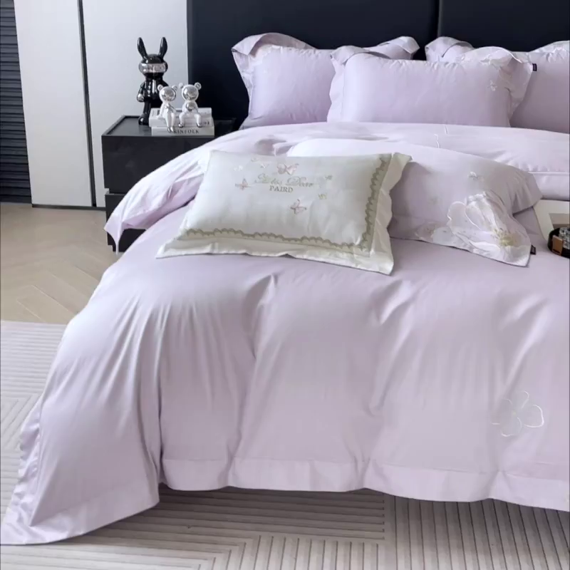 91家纺网 家纺一手货源 找家纺  2026马年特惠新品A类长绒棉纯棉四件套100全棉重工刺绣被套床单床笠轻奢高级感床上用品-花之语 花之语-黛紫