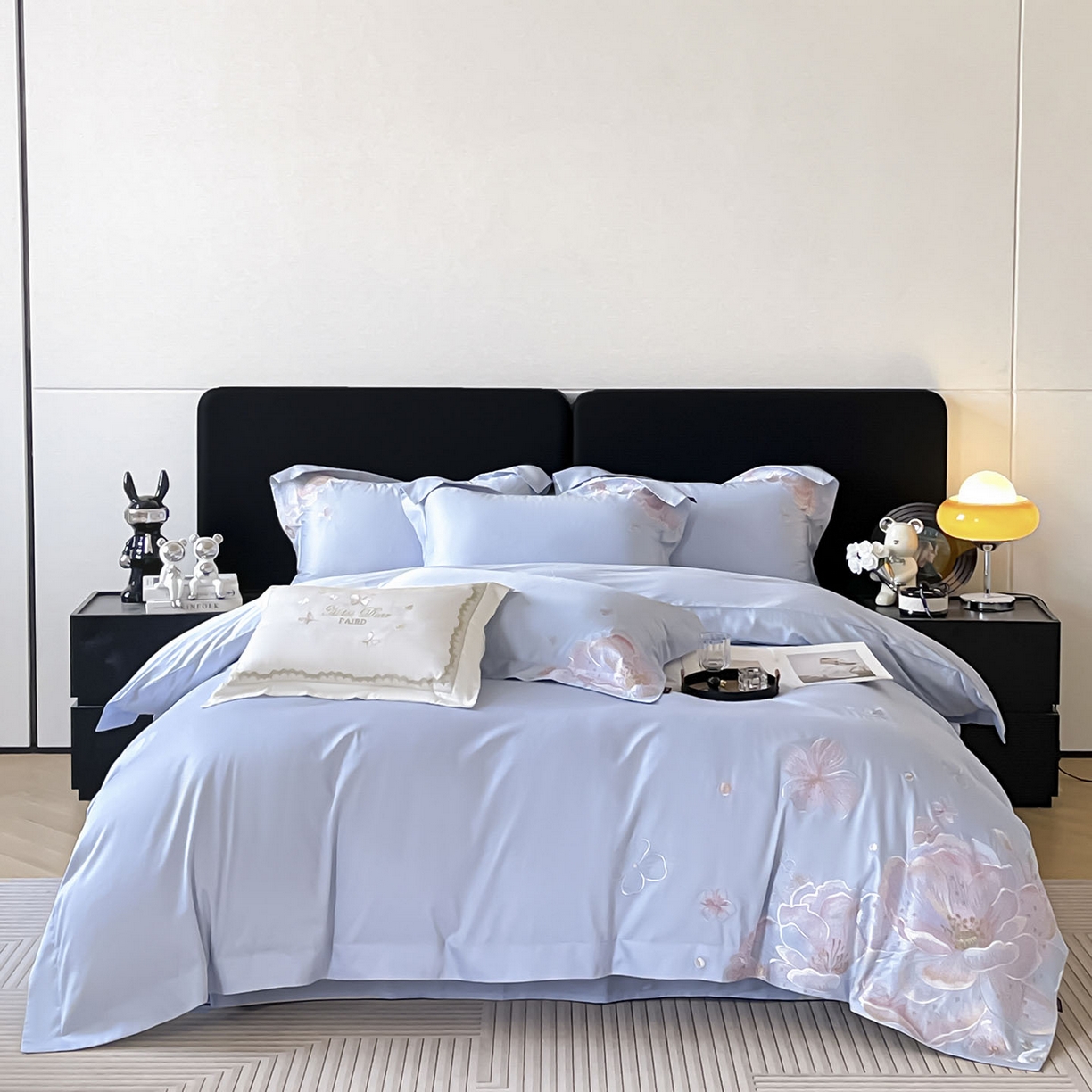 91家纺网 家纺一手货源 找家纺 2026马年特惠新品A类长绒棉纯棉四件套100全棉重工刺绣被套床单床笠轻奢高级感床上用品-花之语 花之语-慕蓝