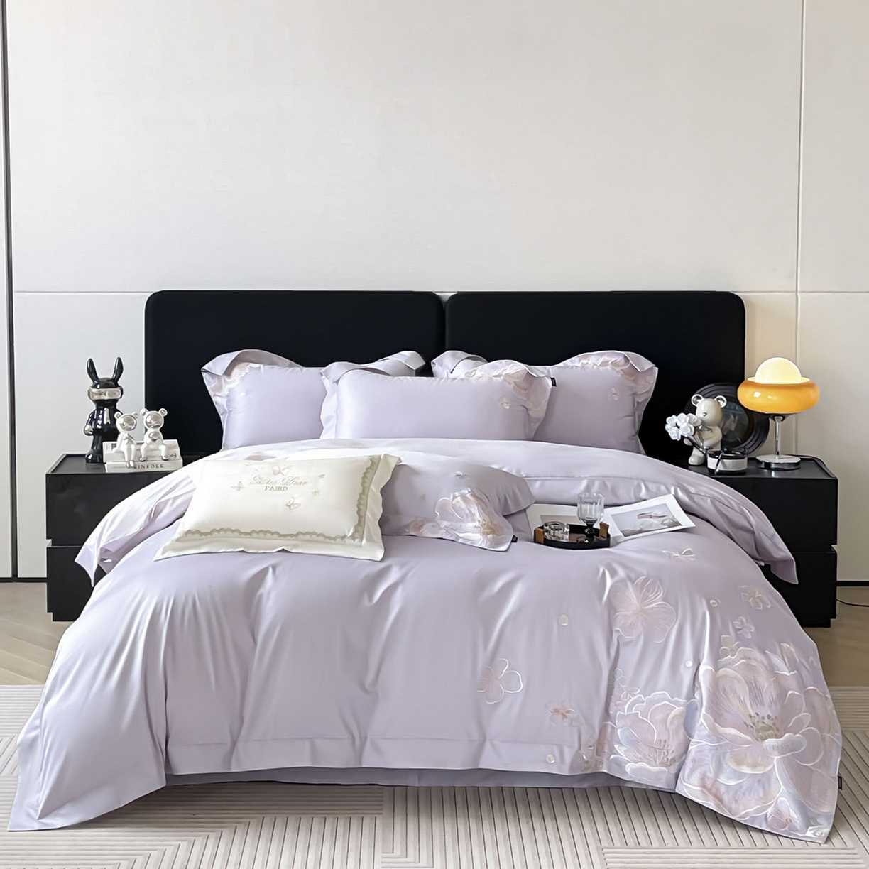 91家纺网 家纺一手货源 找家纺 2026马年特惠新品A类长绒棉纯棉四件套100全棉重工刺绣被套床单床笠轻奢高级感床上用品-花之语 花之语-黛紫