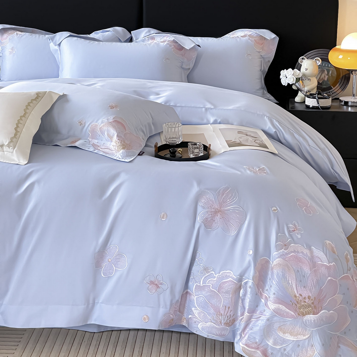 91家纺网 家纺一手货源 找家纺 2026马年特惠新品A类长绒棉纯棉四件套100全棉重工刺绣被套床单床笠轻奢高级感床上用品-花之语 花之语-慕蓝