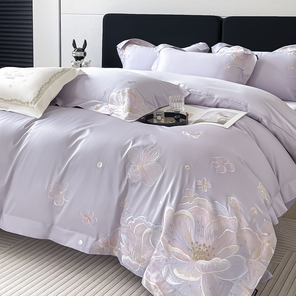 91家纺网 家纺一手货源 找家纺 2026马年特惠新品A类长绒棉纯棉四件套100全棉重工刺绣被套床单床笠轻奢高级感床上用品-花之语 花之语-黛紫