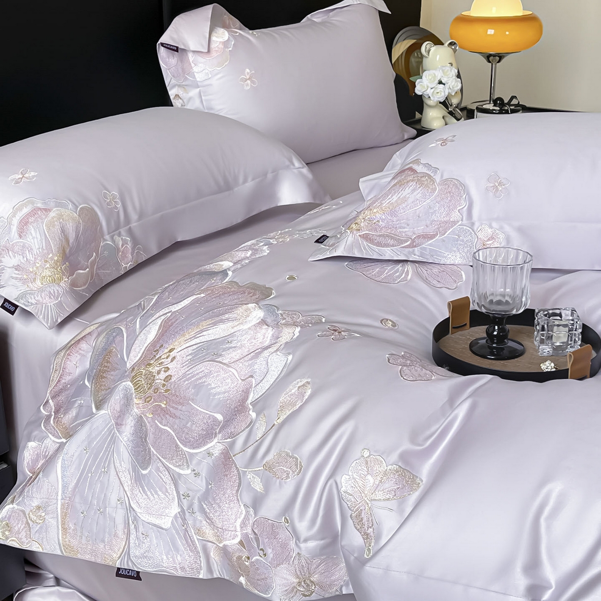 91家纺网 家纺一手货源 找家纺 2026马年特惠新品A类长绒棉纯棉四件套100全棉重工刺绣被套床单床笠轻奢高级感床上用品-花之语 花之语-黛紫