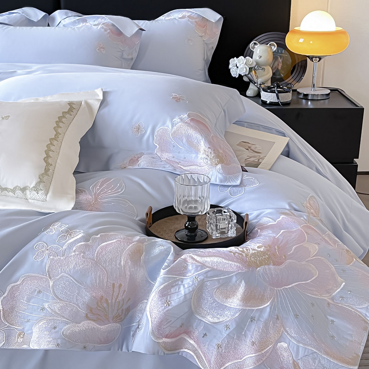 91家纺网 家纺一手货源 找家纺 2026马年特惠新品A类长绒棉纯棉四件套100全棉重工刺绣被套床单床笠轻奢高级感床上用品-花之语 花之语-慕蓝