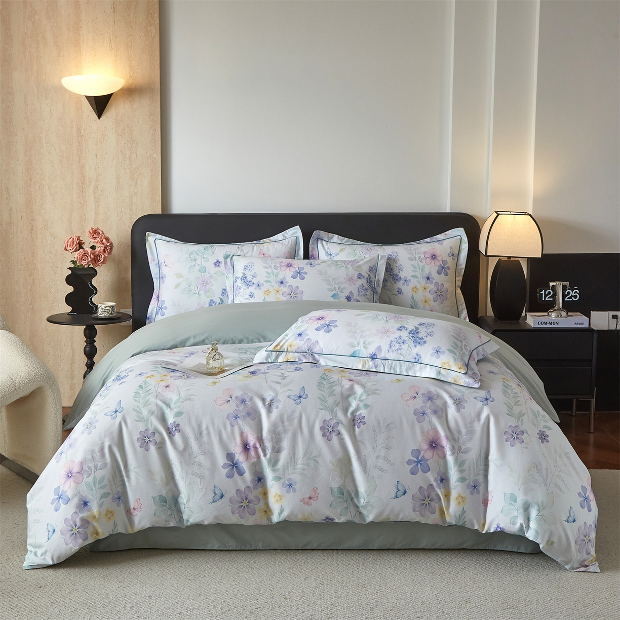 91家纺网 家纺一手货源 找家纺 曼秀琳 2026新款铂金棉数码印花四件套(全棉133*76) 可提供买家秀图片 林间织梦-兰