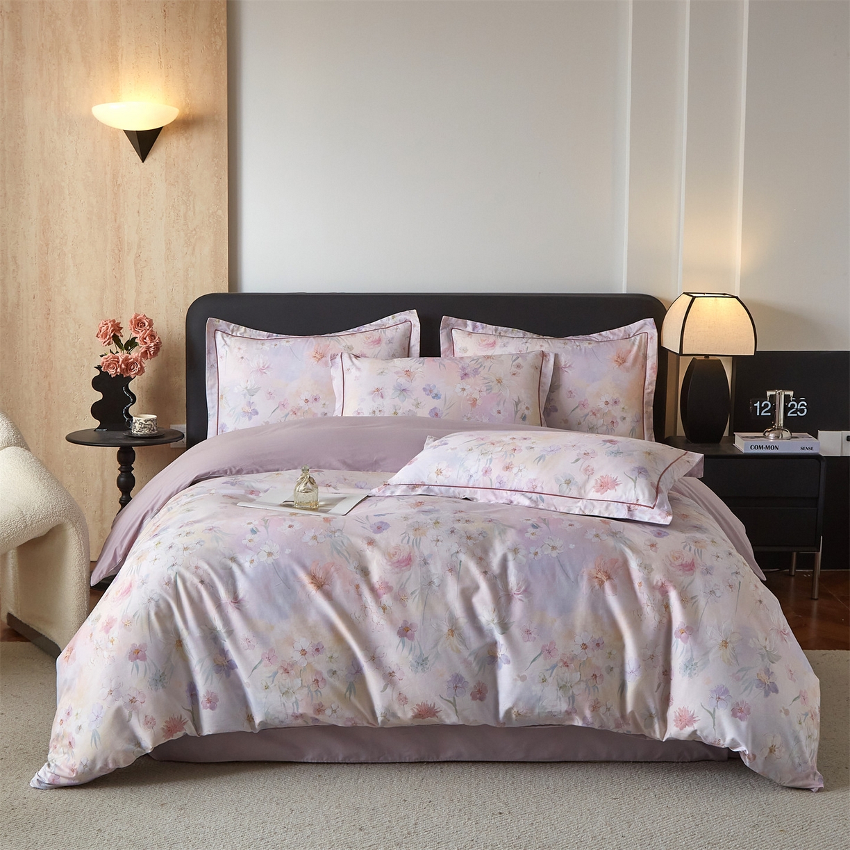 91家纺网 家纺一手货源 找家纺 曼秀琳 2026新款铂金棉数码印花四件套(全棉133*76) 可提供买家秀图片 甜梦-粉