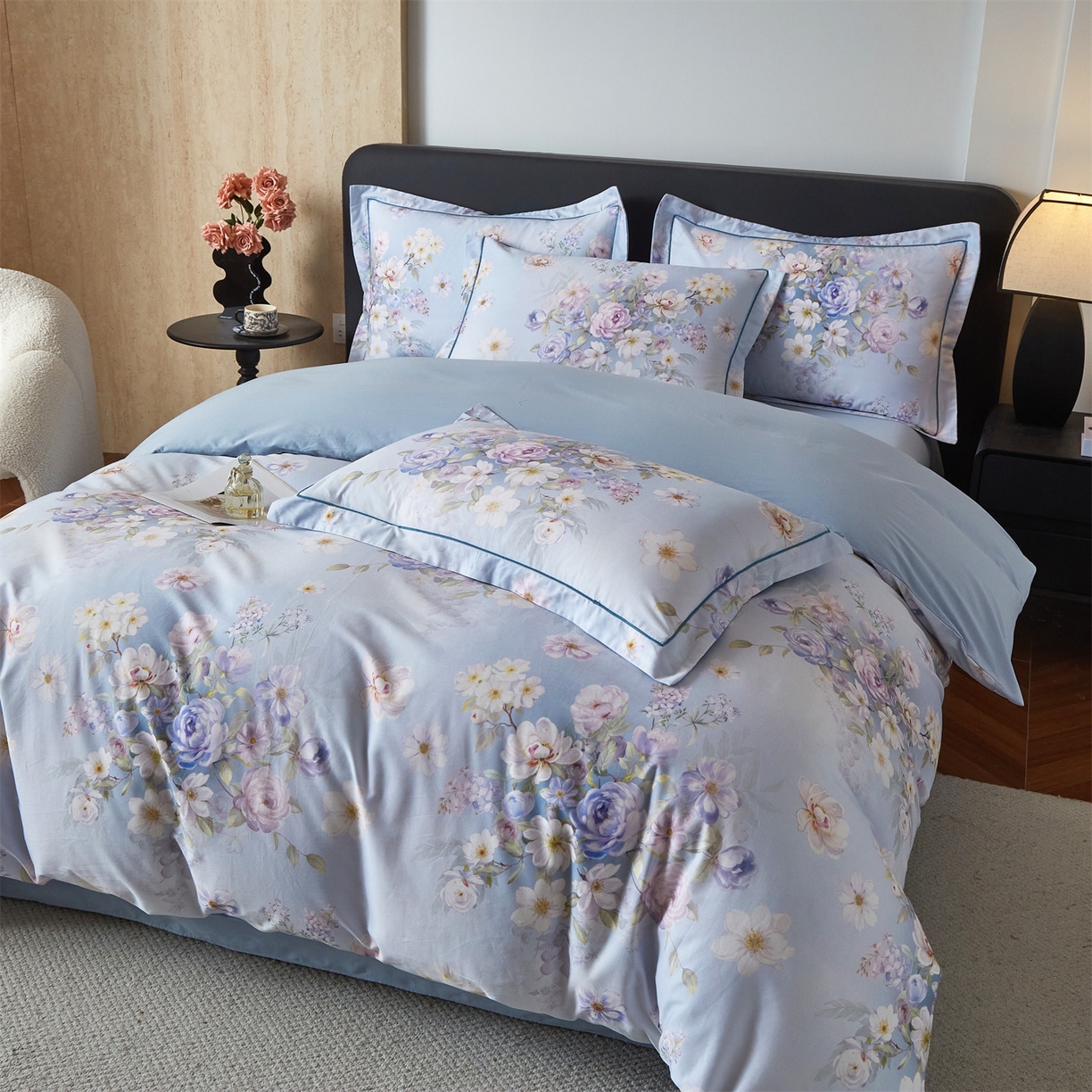 91家纺网 家纺一手货源 找家纺 曼秀琳 2026新款铂金棉数码印花四件套(全棉133*76) 可提供买家秀图片 春色如许-兰