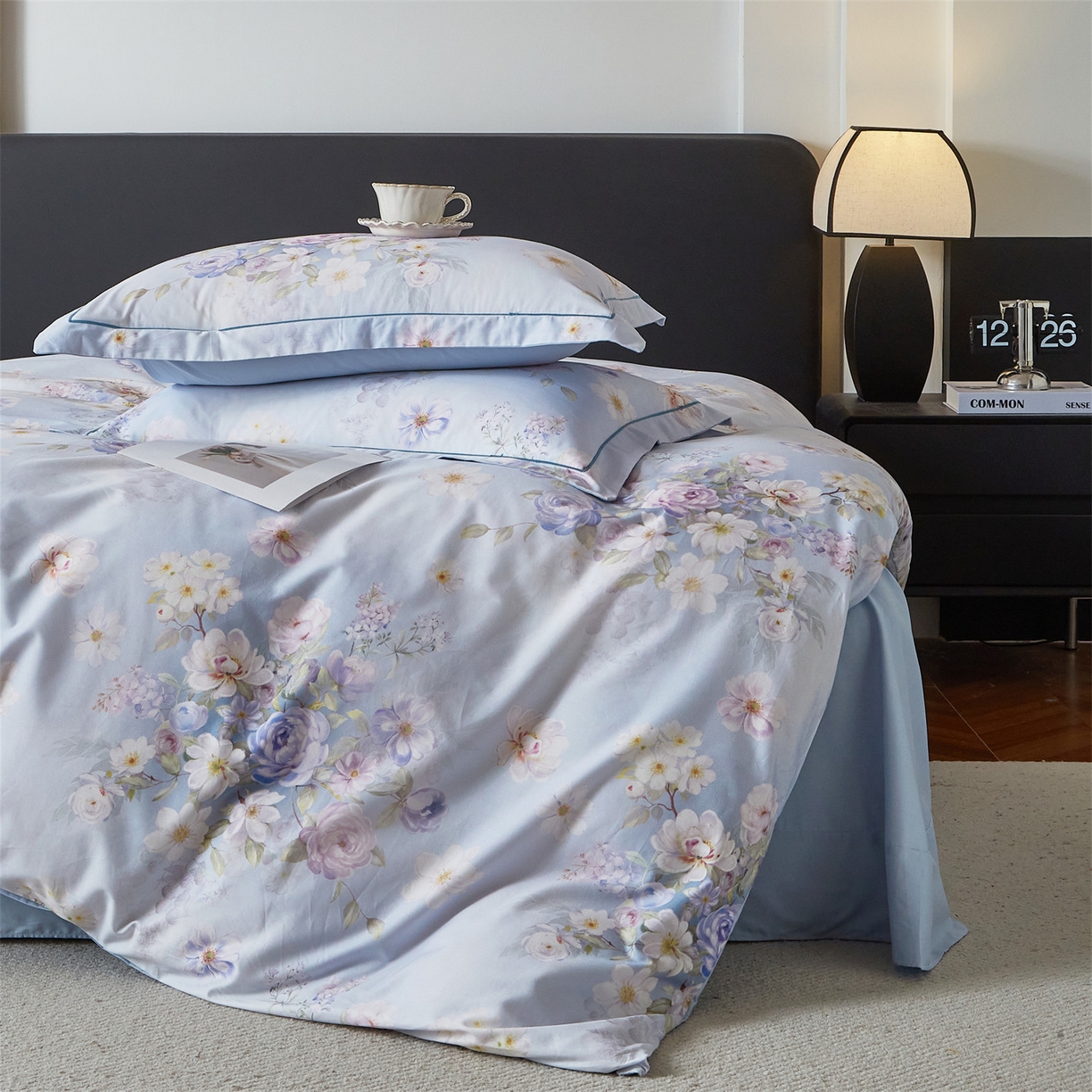 91家纺网 家纺一手货源 找家纺 曼秀琳 2026新款铂金棉数码印花四件套(全棉133*76) 可提供买家秀图片 春色如许-兰