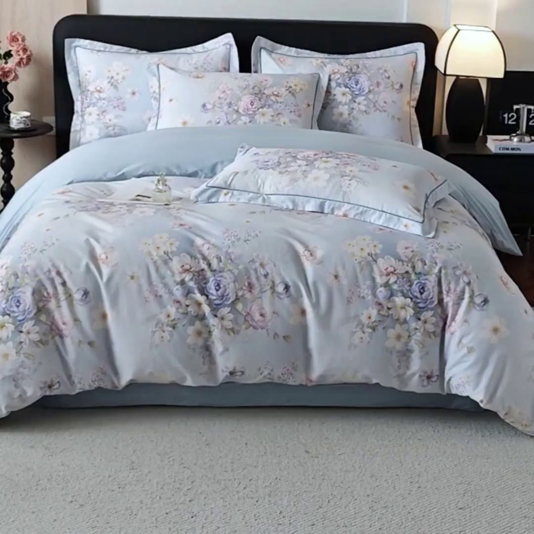 91家纺网 家纺一手货源 找家纺 曼秀琳 2026新款铂金棉数码印花四件套(全棉133*76) 可提供买家秀图片 春色如许-兰