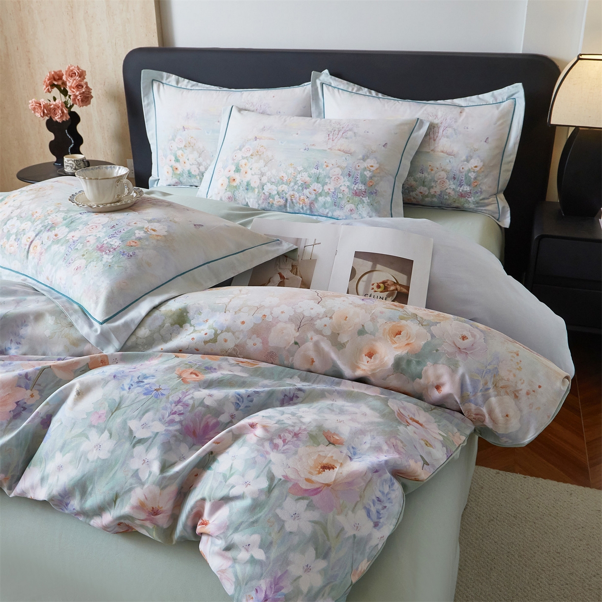 91家纺网 家纺一手货源 找家纺 曼秀琳 2026新款铂金棉数码印花四件套(全棉133*76) 可提供买家秀图片 风景宜人-绿