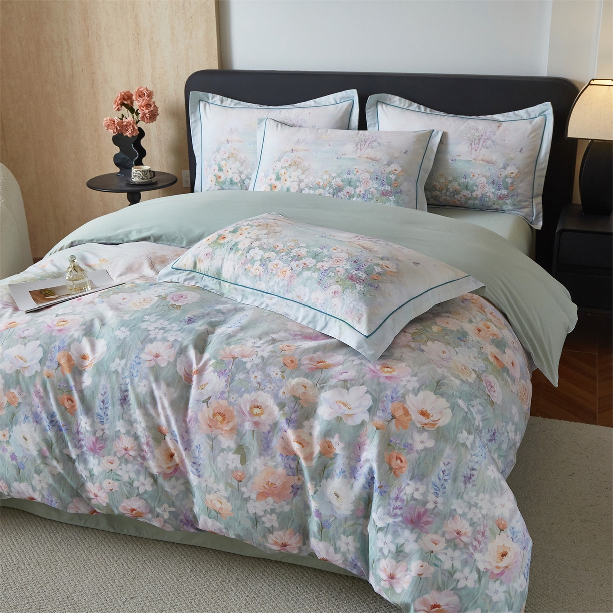 91家纺网 家纺一手货源 找家纺 曼秀琳 2026新款铂金棉数码印花四件套(全棉133*76) 可提供买家秀图片 风景宜人-绿