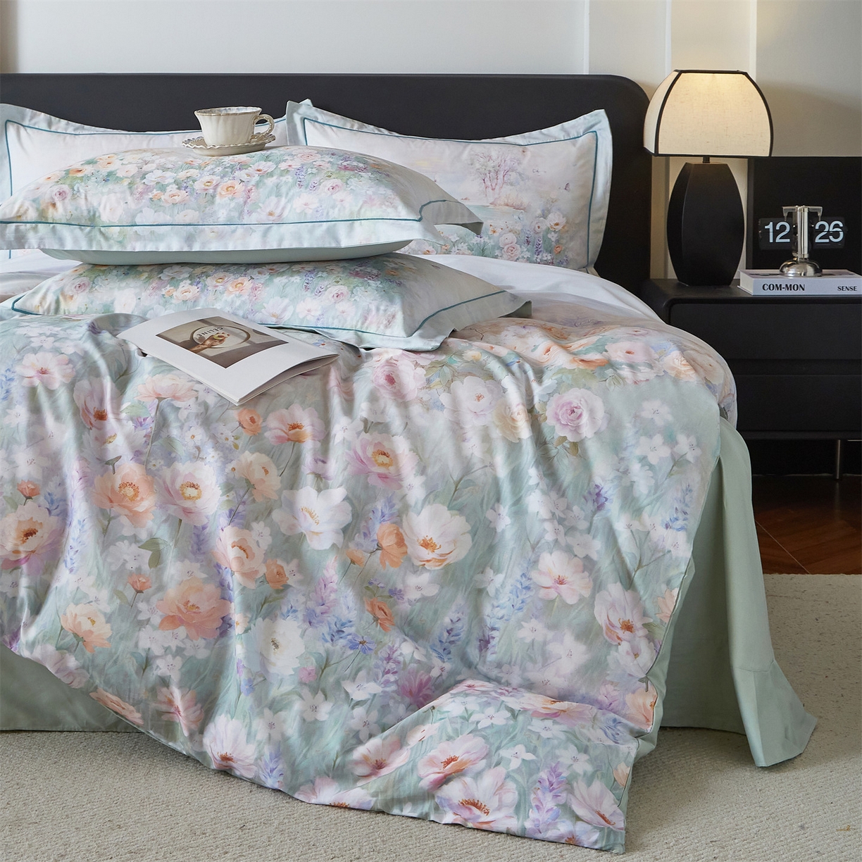 91家纺网 家纺一手货源 找家纺 曼秀琳 2026新款铂金棉数码印花四件套(全棉133*76) 可提供买家秀图片 风景宜人-绿