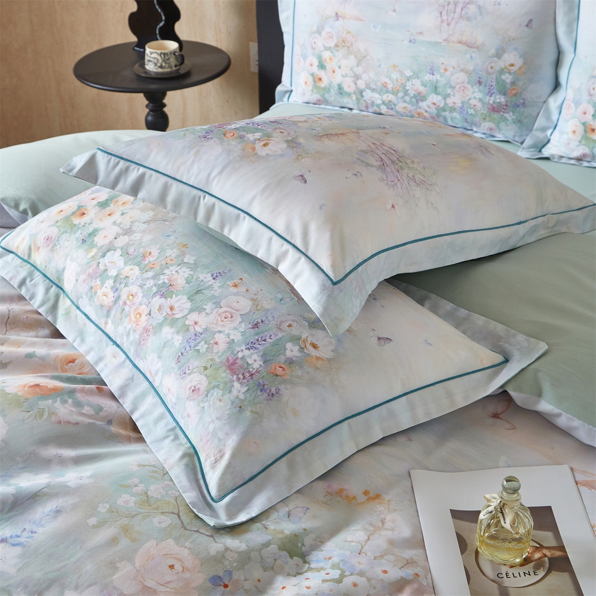 91家纺网 家纺一手货源 找家纺 曼秀琳 2026新款铂金棉数码印花四件套(全棉133*76) 可提供买家秀图片 风景宜人-绿