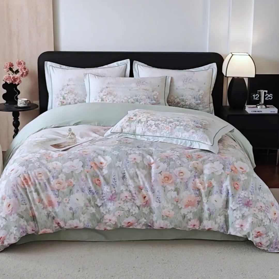 91家纺网 家纺一手货源 找家纺 曼秀琳 2026新款铂金棉数码印花四件套(全棉133*76) 可提供买家秀图片 风景宜人-绿