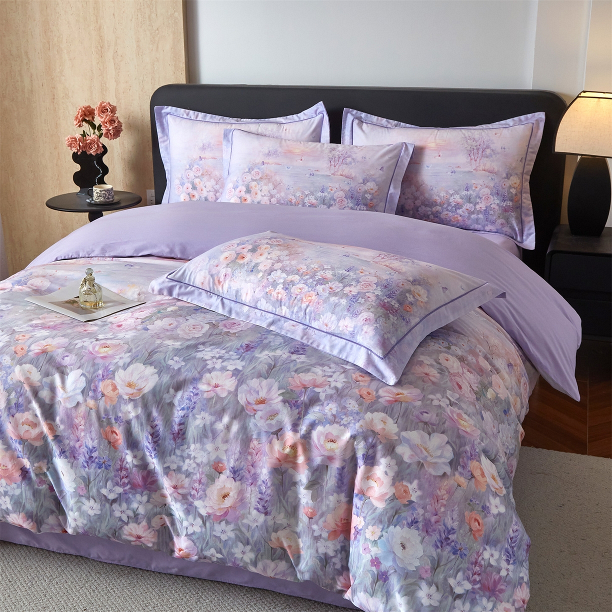 91家纺网 家纺一手货源 找家纺 曼秀琳 2026新款铂金棉数码印花四件套(全棉133*76) 可提供买家秀图片 风景宜人-紫