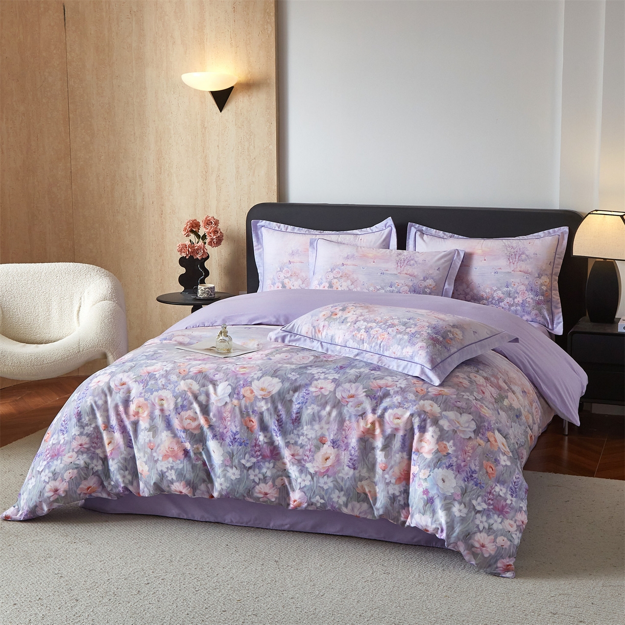 91家纺网 家纺一手货源 找家纺 曼秀琳 2026新款铂金棉数码印花四件套(全棉133*76) 可提供买家秀图片 风景宜人-紫