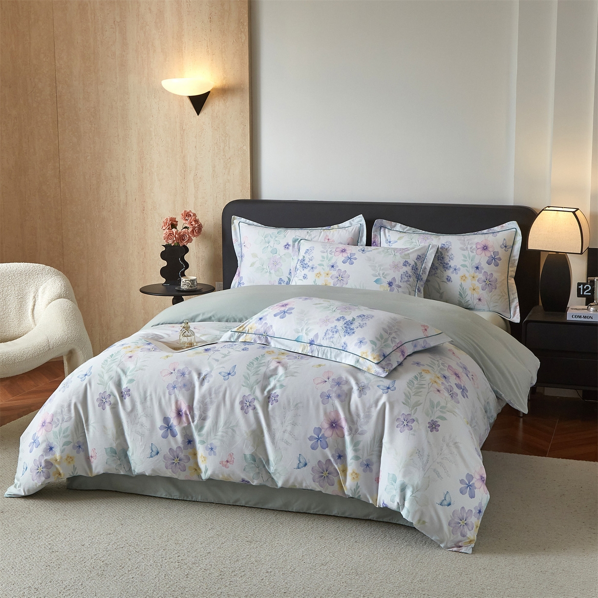 91家纺网 家纺一手货源 找家纺 曼秀琳 2026新款铂金棉数码印花四件套(全棉133*76) 可提供买家秀图片 林间织梦-兰