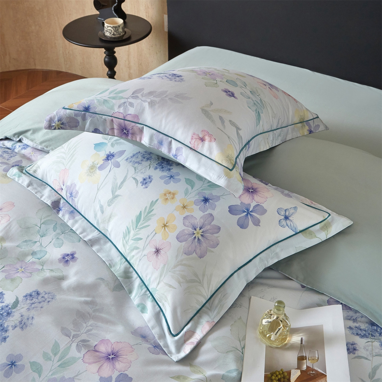 91家纺网 家纺一手货源 找家纺 曼秀琳 2026新款铂金棉数码印花四件套(全棉133*76) 可提供买家秀图片 林间织梦-兰