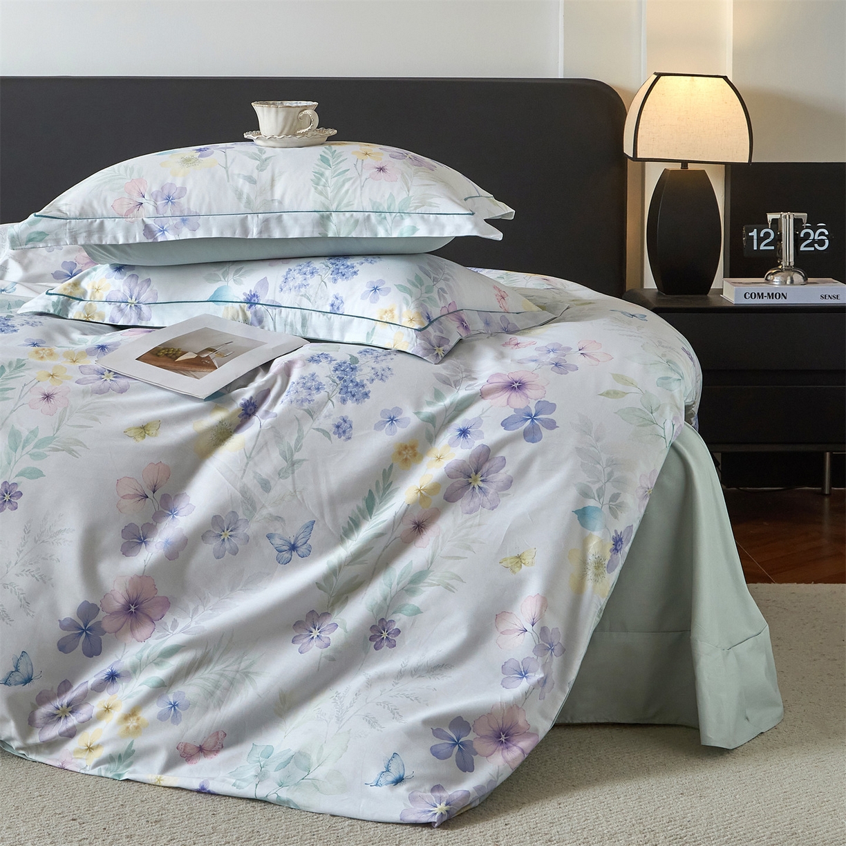 91家纺网 家纺一手货源 找家纺 曼秀琳 2026新款铂金棉数码印花四件套(全棉133*76) 可提供买家秀图片 林间织梦-兰