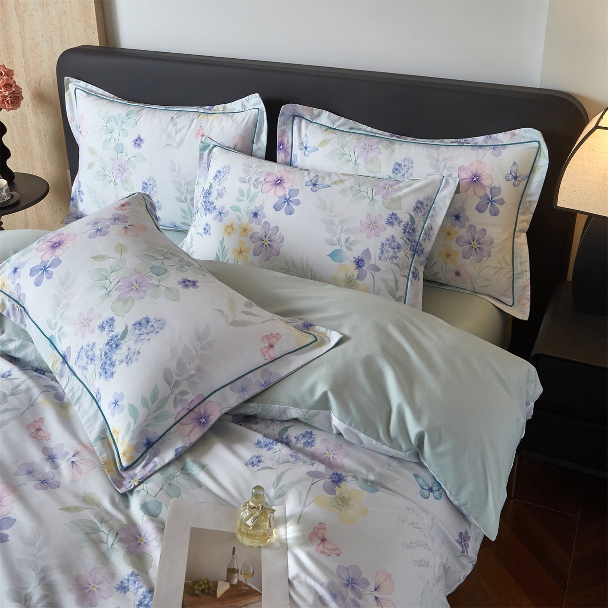 91家纺网 家纺一手货源 找家纺 曼秀琳 2026新款铂金棉数码印花四件套(全棉133*76) 可提供买家秀图片 林间织梦-兰