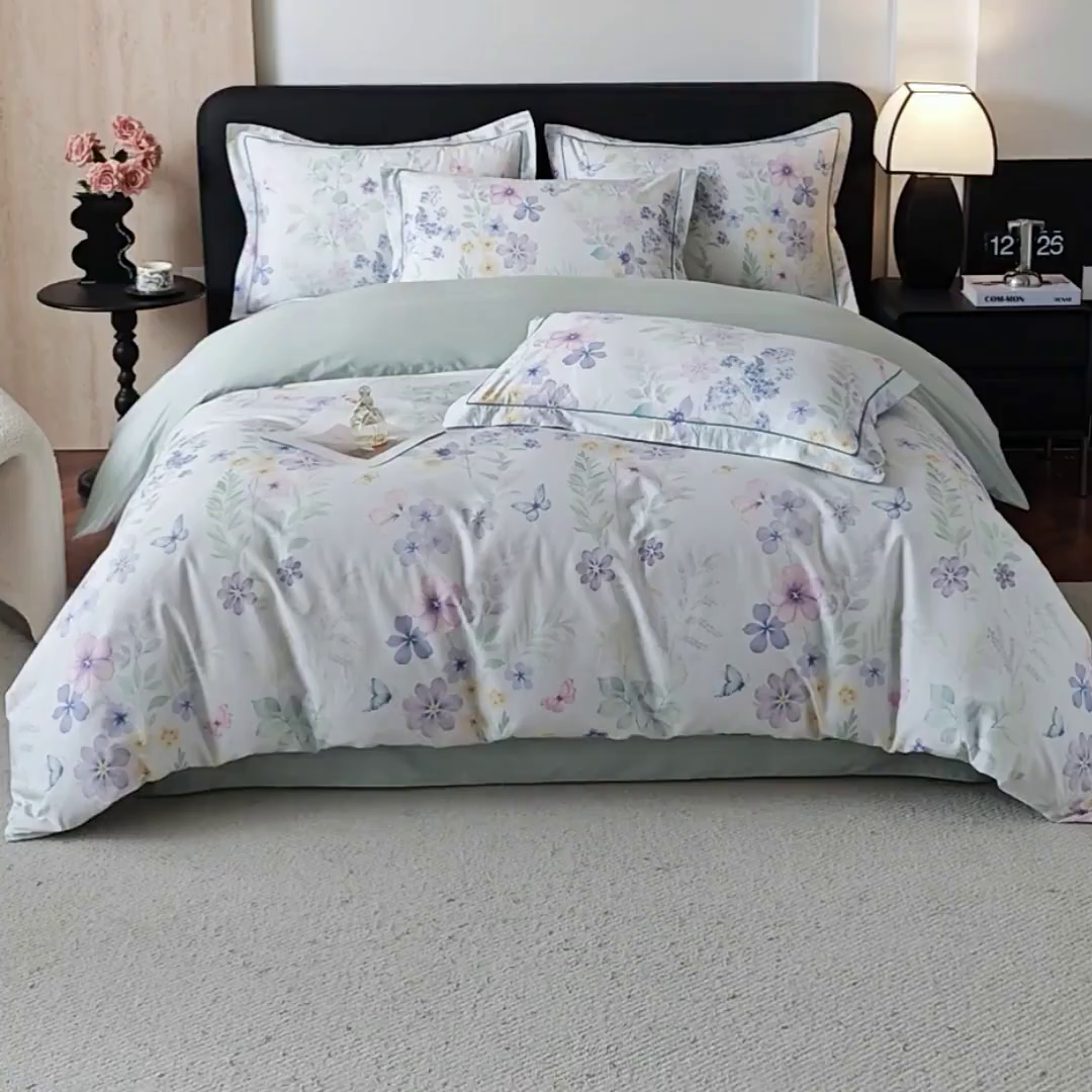 91家纺网 家纺一手货源 找家纺 曼秀琳 2026新款铂金棉数码印花四件套(全棉133*76) 可提供买家秀图片 林间织梦-兰