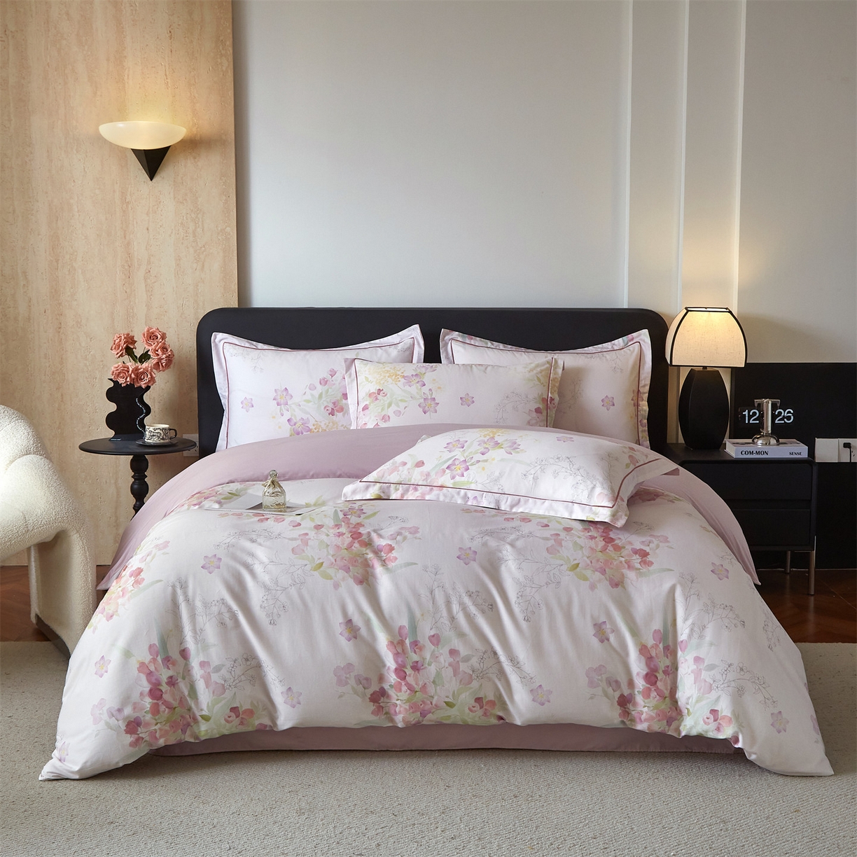 曼秀琳 2026新款铂金棉数码印花四件套(全棉133*76) 可提供买家秀图片 洛璃-粉