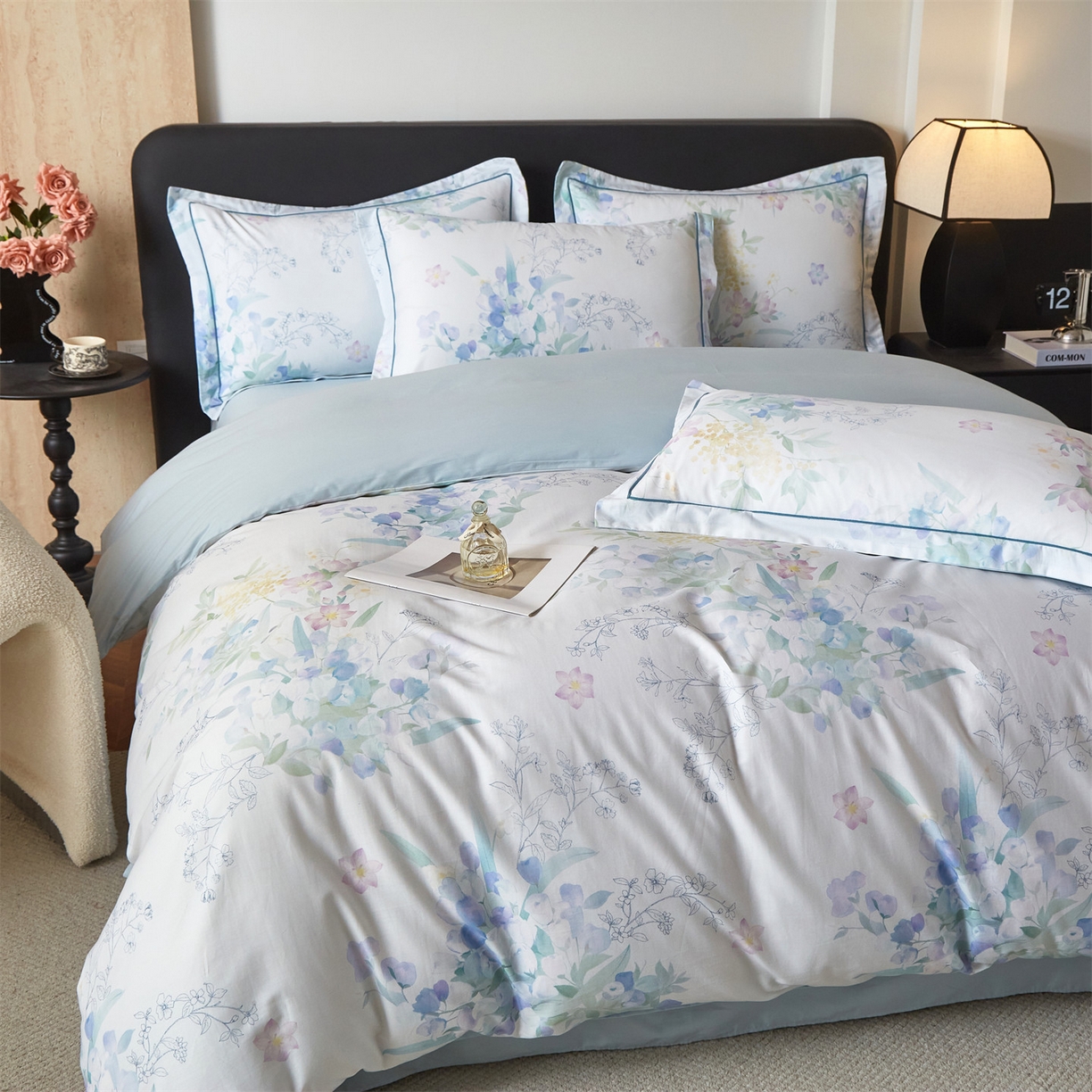 91家纺网 家纺一手货源 找家纺 曼秀琳 2026新款铂金棉数码印花四件套(全棉133*76) 可提供买家秀图片 洛璃-兰