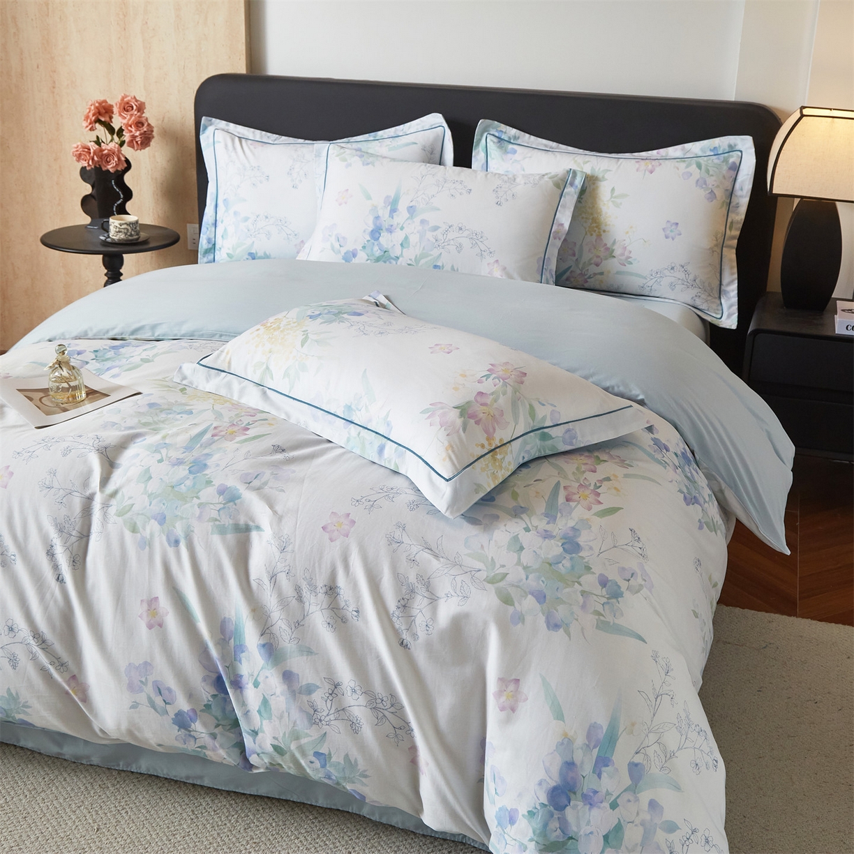 91家纺网 家纺一手货源 找家纺 曼秀琳 2026新款铂金棉数码印花四件套(全棉133*76) 可提供买家秀图片 洛璃-兰