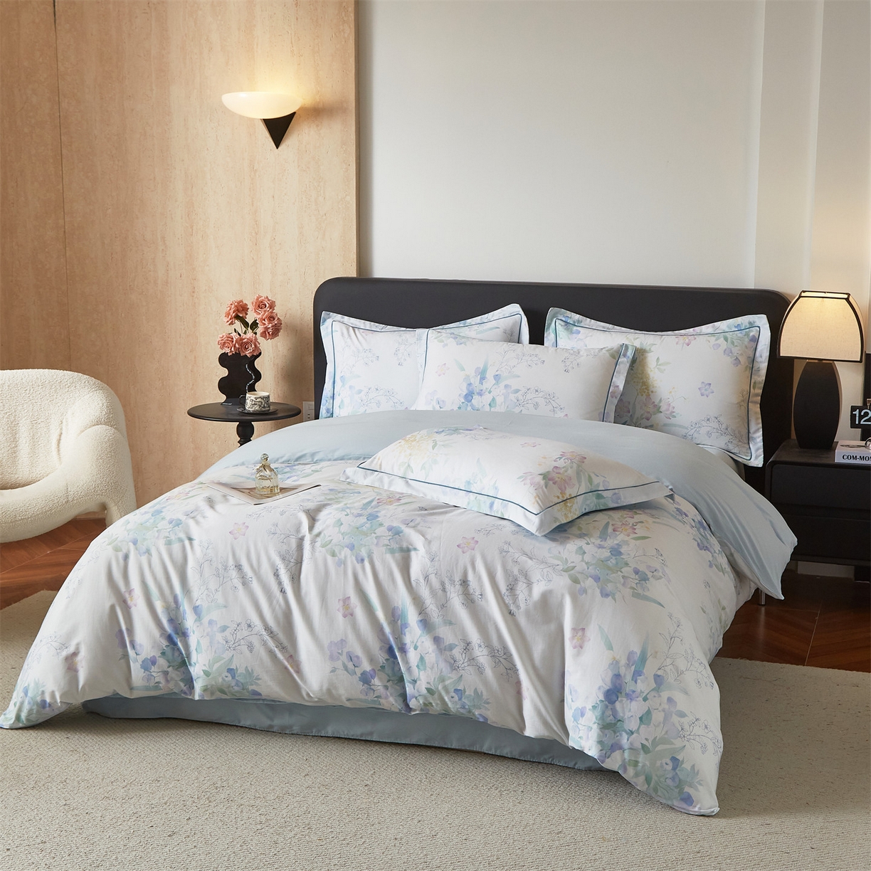 91家纺网 家纺一手货源 找家纺 曼秀琳 2026新款铂金棉数码印花四件套(全棉133*76) 可提供买家秀图片 洛璃-兰