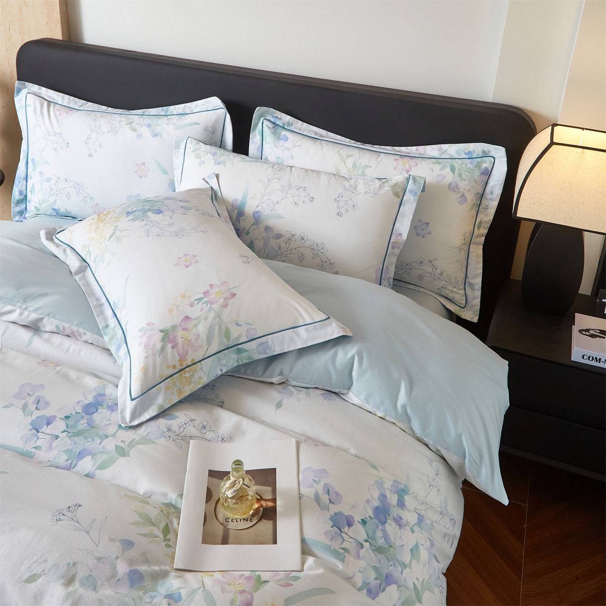 91家纺网 家纺一手货源 找家纺 曼秀琳 2026新款铂金棉数码印花四件套(全棉133*76) 可提供买家秀图片 洛璃-兰