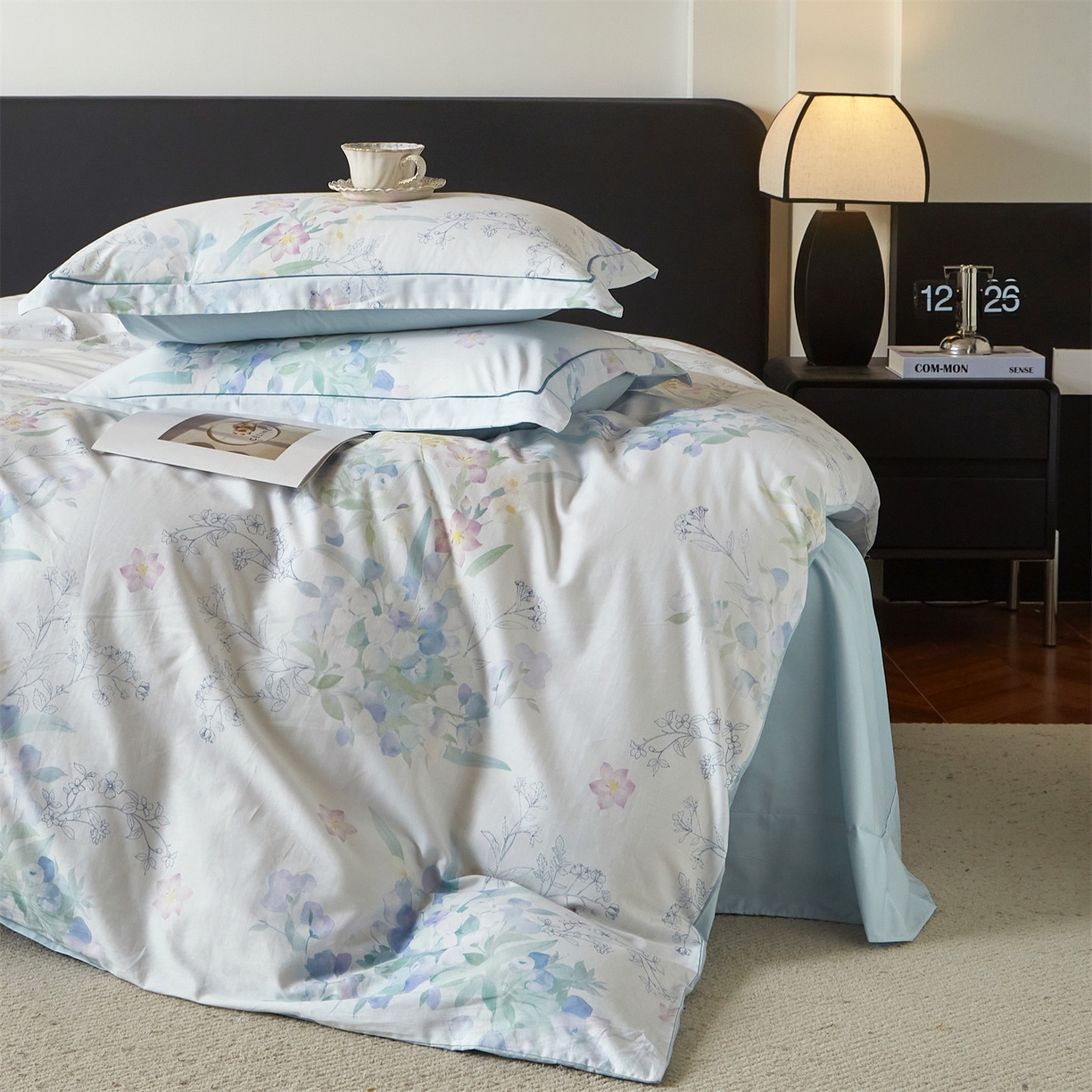 91家纺网 家纺一手货源 找家纺 曼秀琳 2026新款铂金棉数码印花四件套(全棉133*76) 可提供买家秀图片 洛璃-兰