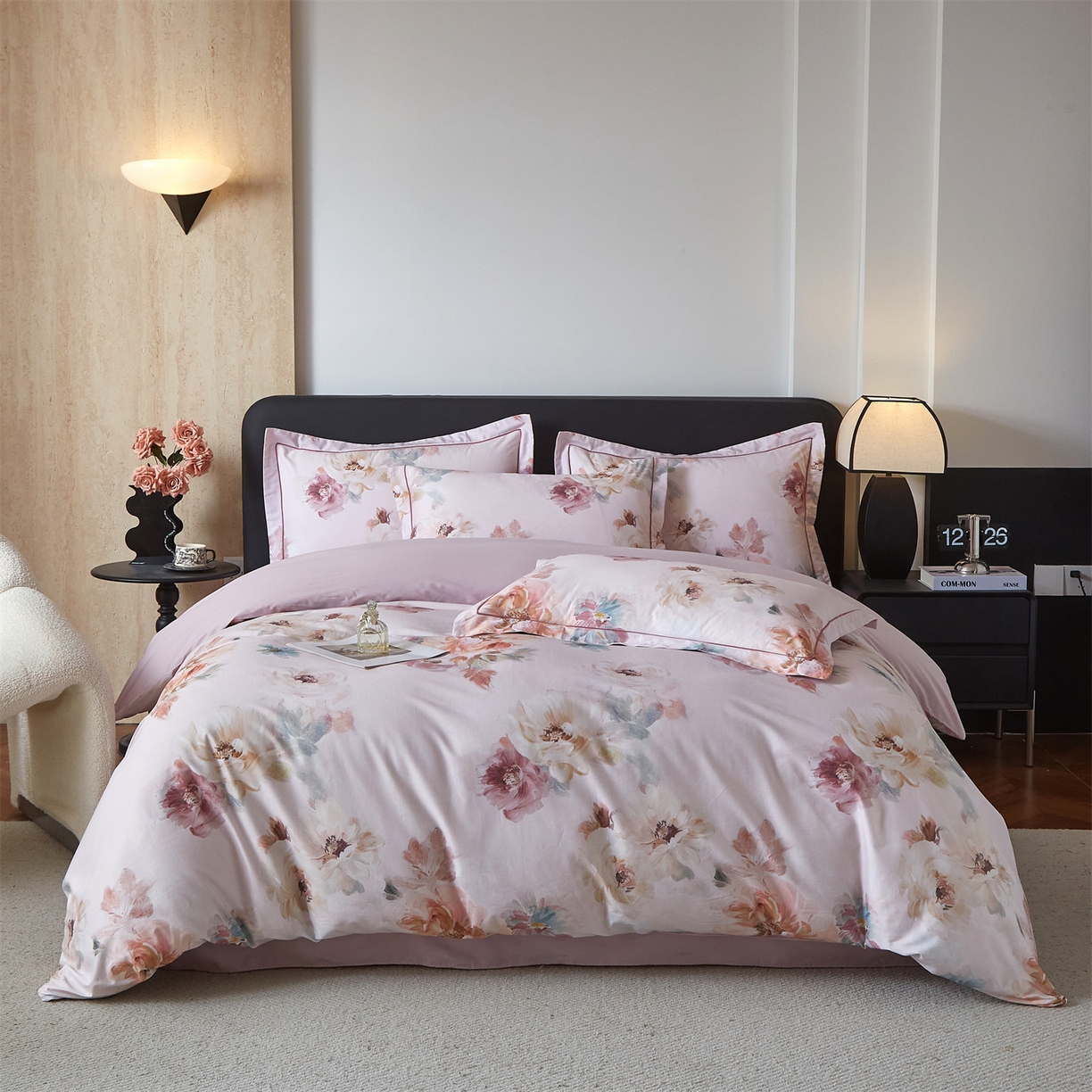 曼秀琳 2026新款铂金棉数码印花四件套(全棉133*76) 可提供买家秀图片 诗歆-粉