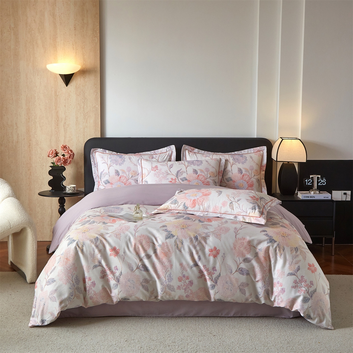 曼秀琳 2026新款铂金棉数码印花四件套(全棉133*76) 可提供买家秀图片 舒曼-粉