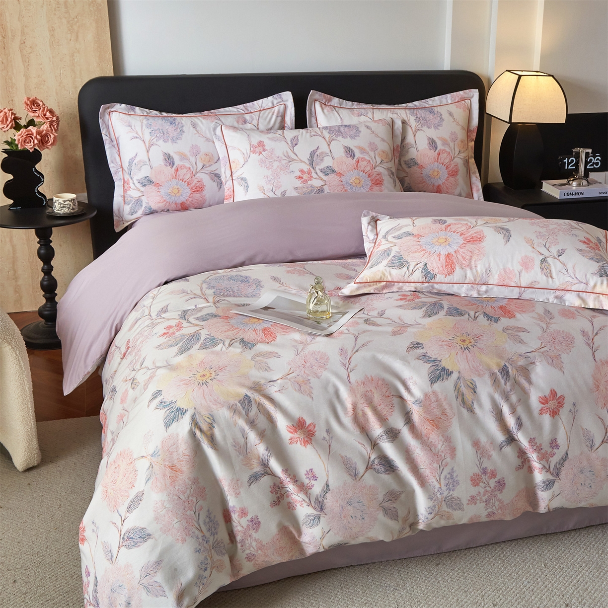 91家纺网 家纺一手货源 找家纺 曼秀琳 2026新款铂金棉数码印花四件套(全棉133*76) 可提供买家秀图片 舒曼-粉