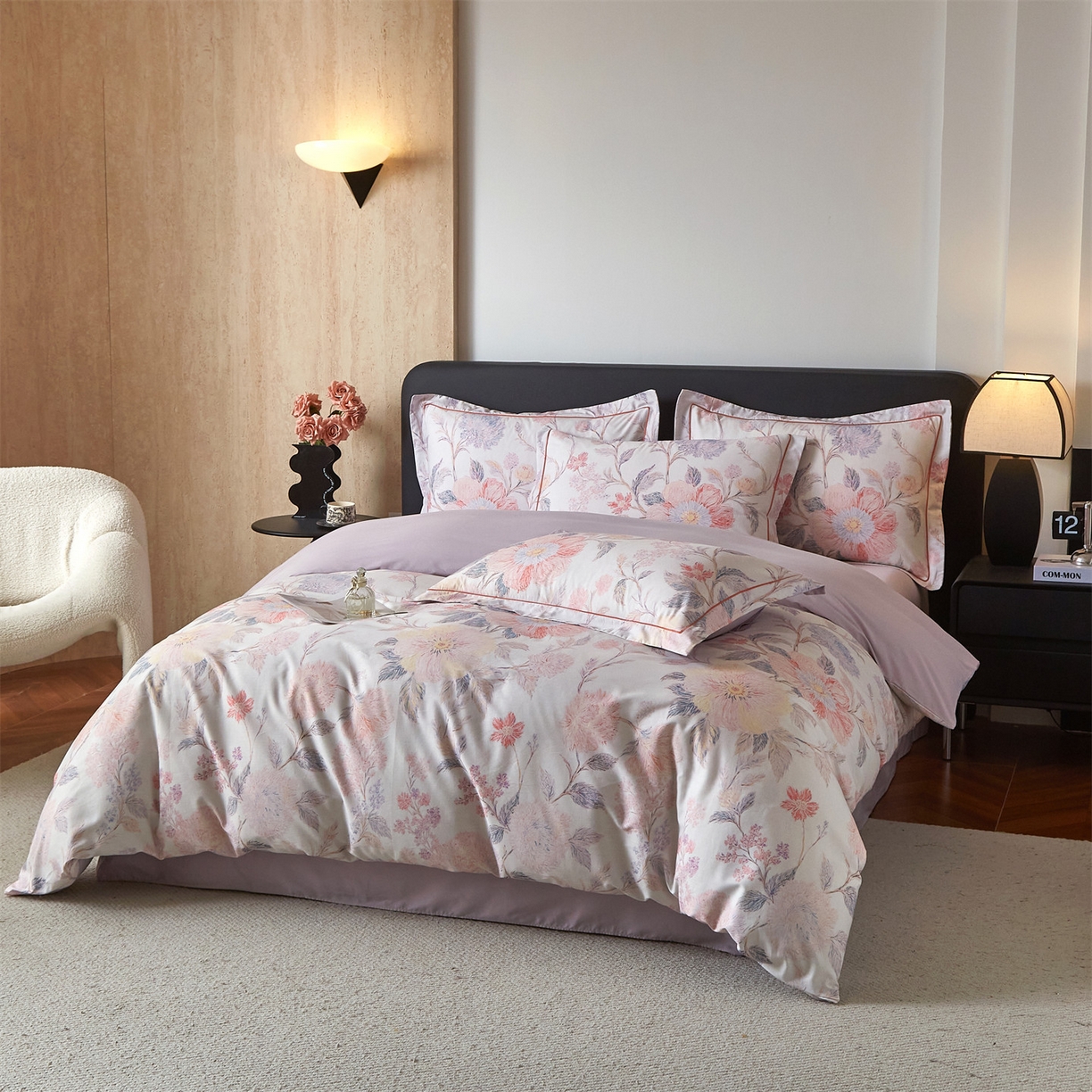 91家纺网 家纺一手货源 找家纺 曼秀琳 2026新款铂金棉数码印花四件套(全棉133*76) 可提供买家秀图片 舒曼-粉