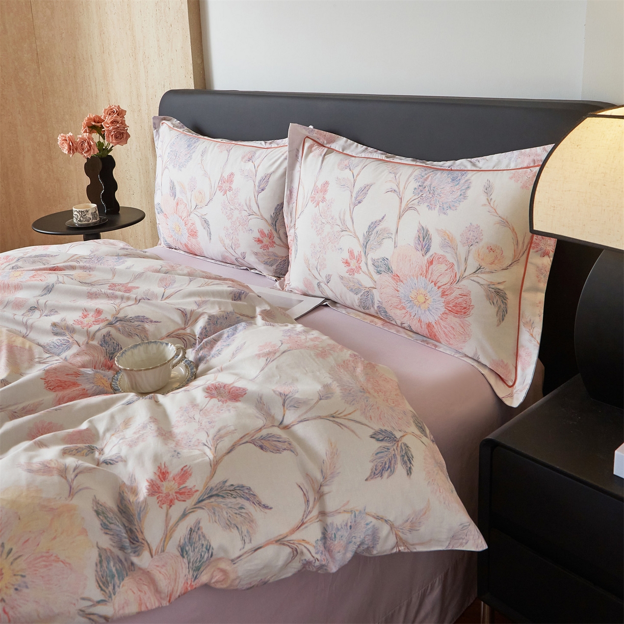 91家纺网 家纺一手货源 找家纺 曼秀琳 2026新款铂金棉数码印花四件套(全棉133*76) 可提供买家秀图片 舒曼-粉