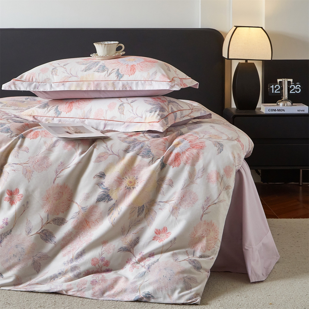 91家纺网 家纺一手货源 找家纺 曼秀琳 2026新款铂金棉数码印花四件套(全棉133*76) 可提供买家秀图片 舒曼-粉