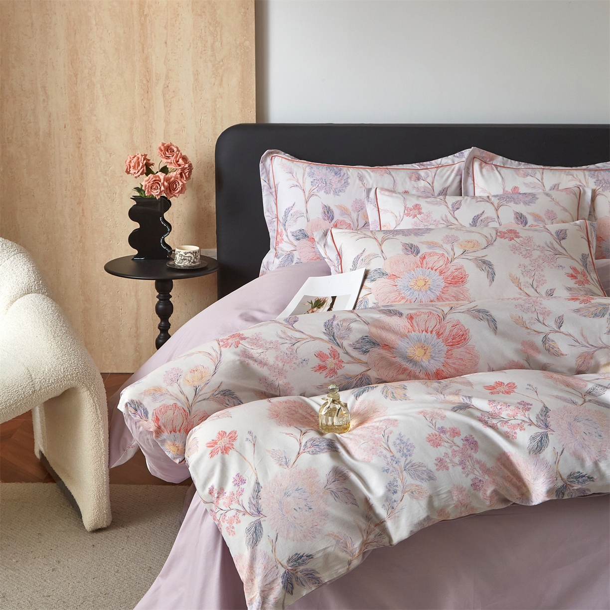 91家纺网 家纺一手货源 找家纺 曼秀琳 2026新款铂金棉数码印花四件套(全棉133*76) 可提供买家秀图片 舒曼-粉