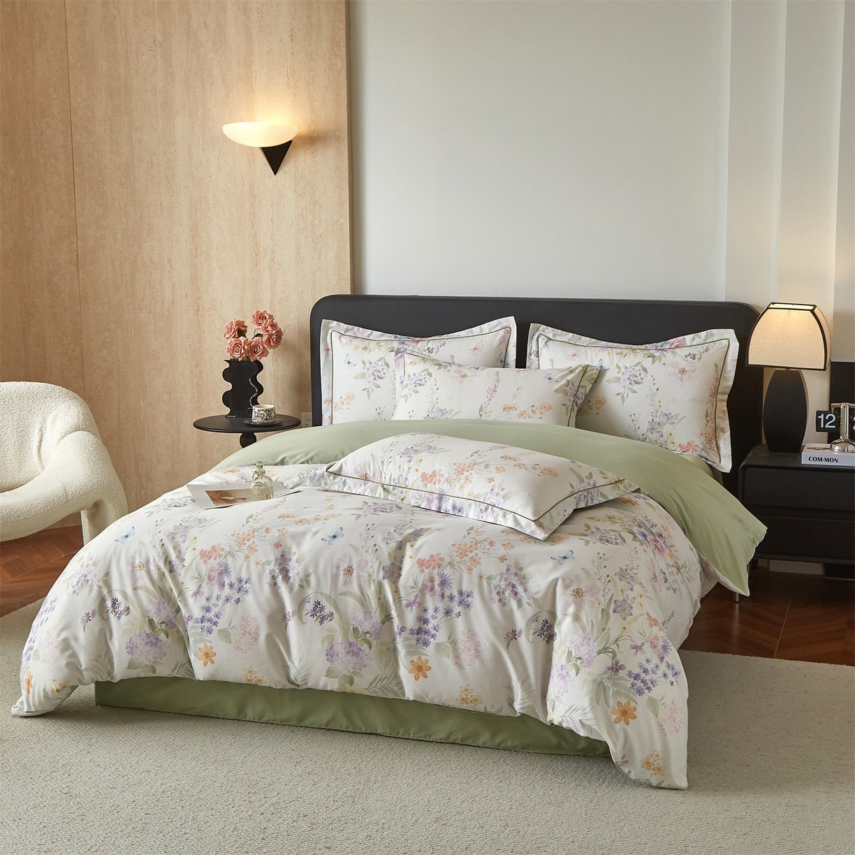 91家纺网 家纺一手货源 找家纺 曼秀琳 2026新款铂金棉数码印花四件套(全棉133*76) 可提供买家秀图片 陶然雅居-绿