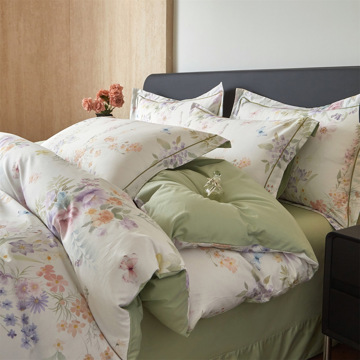 91家纺网 家纺一手货源 找家纺 曼秀琳 2026新款铂金棉数码印花四件套(全棉133*76) 可提供买家秀图片 陶然雅居-绿