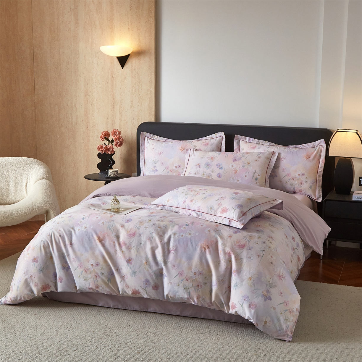 91家纺网 家纺一手货源 找家纺 曼秀琳 2026新款铂金棉数码印花四件套(全棉133*76) 可提供买家秀图片 甜梦-粉