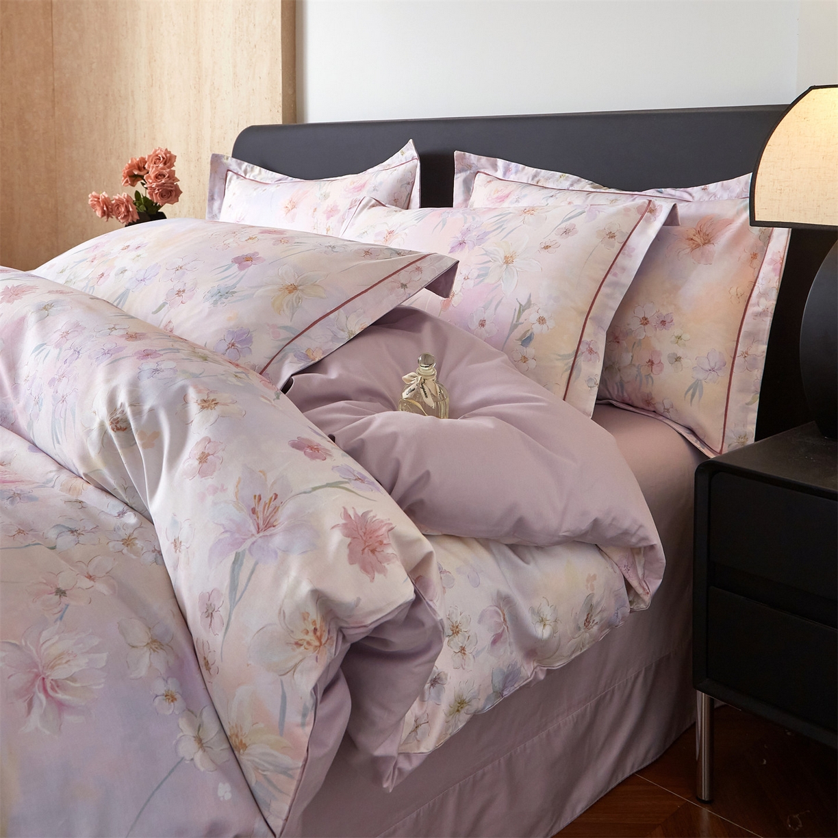 91家纺网 家纺一手货源 找家纺 曼秀琳 2026新款铂金棉数码印花四件套(全棉133*76) 可提供买家秀图片 甜梦-粉