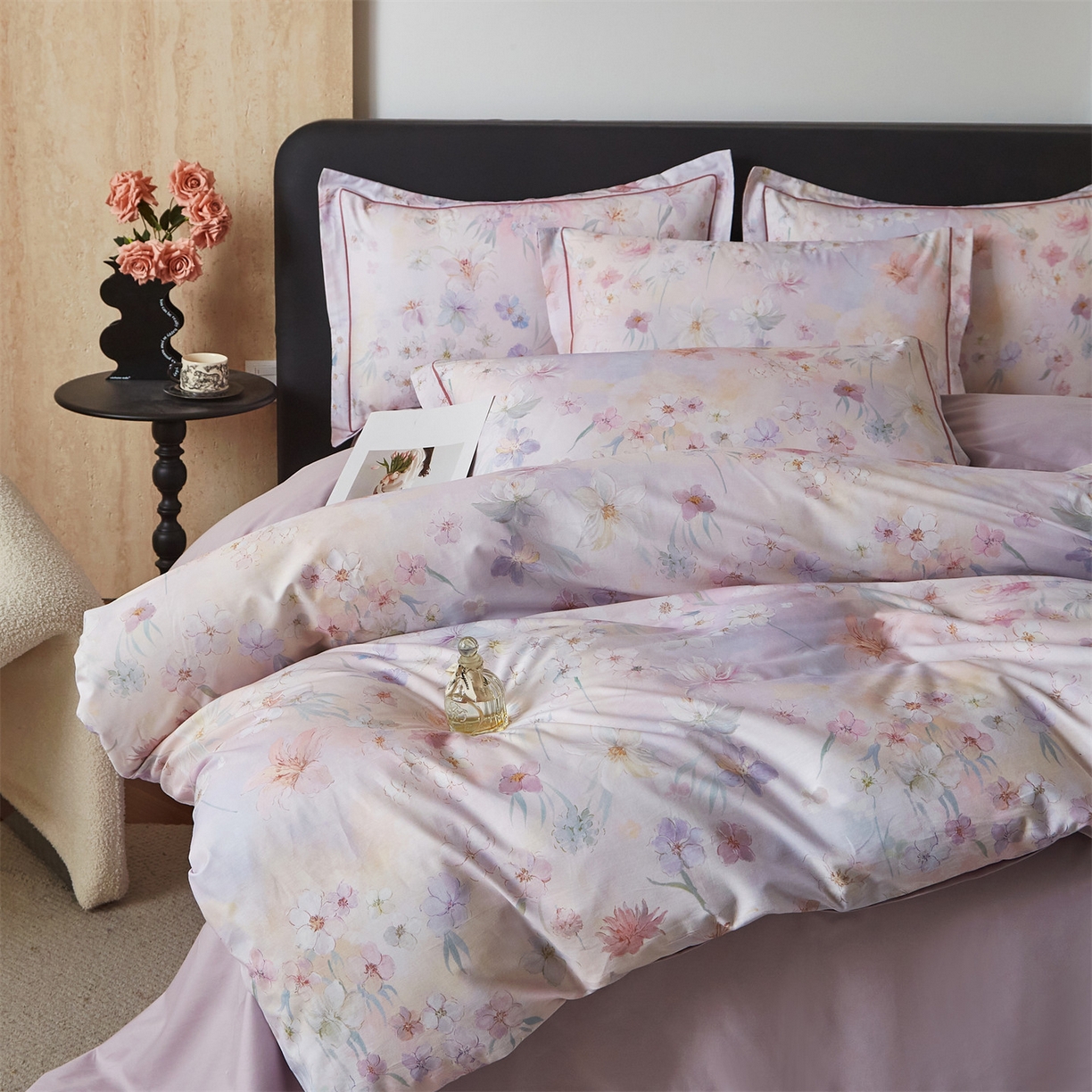 91家纺网 家纺一手货源 找家纺 曼秀琳 2026新款铂金棉数码印花四件套(全棉133*76) 可提供买家秀图片 甜梦-粉