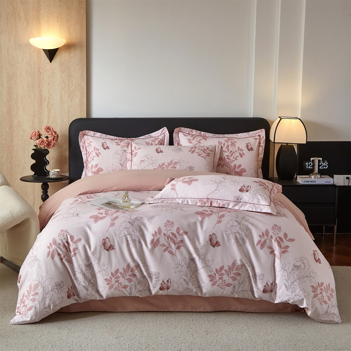 曼秀琳 2026新款铂金棉数码印花四件套(全棉133*76) 可提供买家秀图片 晚叶初晓-粉