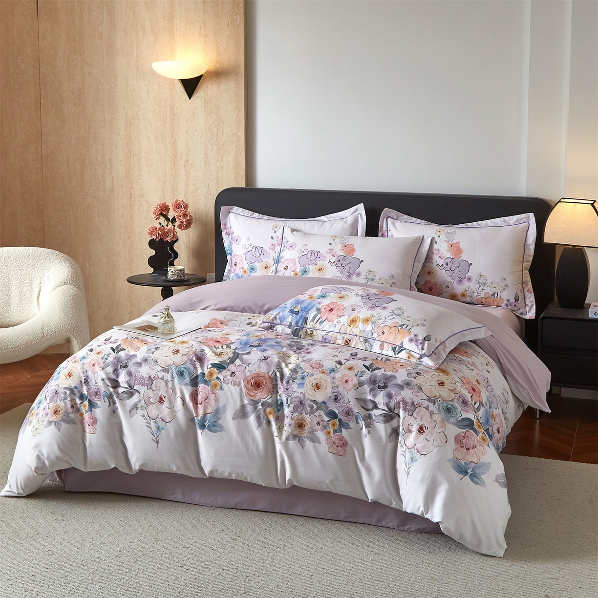 91家纺网 家纺一手货源 找家纺 曼秀琳 2026新款铂金棉数码印花四件套(全棉133*76) 可提供买家秀图片 昕甜-粉