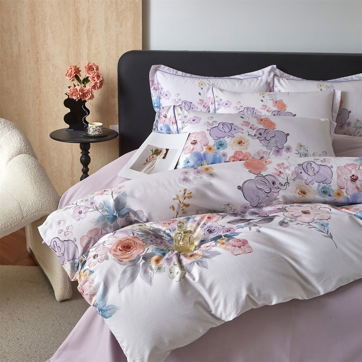 91家纺网 家纺一手货源 找家纺 曼秀琳 2026新款铂金棉数码印花四件套(全棉133*76) 可提供买家秀图片 昕甜-粉