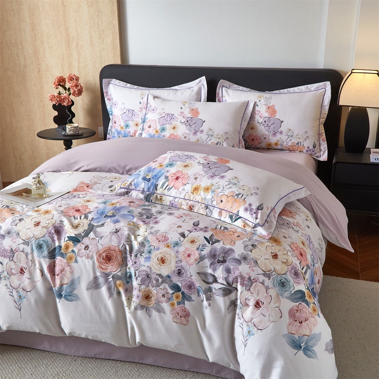 91家纺网 家纺一手货源 找家纺 曼秀琳 2026新款铂金棉数码印花四件套(全棉133*76) 可提供买家秀图片 昕甜-粉